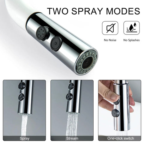 LIWEIKE Utility Sink Faucet White Laundry Sink Faucet with Pull Down Sprayer for 1 or 3 Holes Suits for showing dual spray modes.