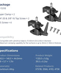 Beefy Heavy Duty Super Clamp Kit 2-Pack For Cameras Microphones Monitors And Lighting Gear, product dimensions and specifications shown.