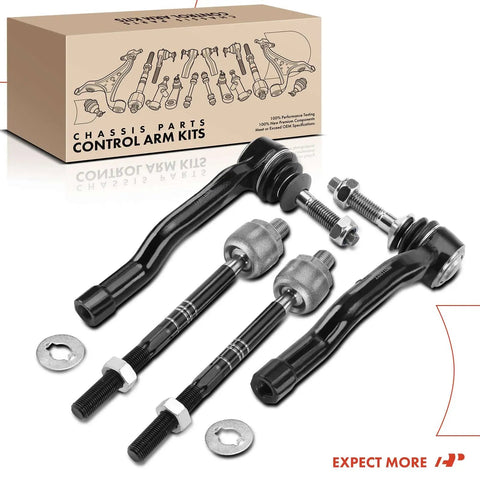 Front Inner And Outer Tie Rod End Kit For Ford Edge 2015 2016 2017 2018 2019 2020 2021 And Fusion 2013 2020 Plus Lincoln MKX 2016 2018, black steel