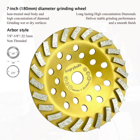 7 Inch Diamond Pro Grade Heavy Duty Concrete Grinding Cup Wheel For Polishing And Cleaning Stone Surfaces Cement Marble Granite Rock And Masonry Including Thinset Removal On Angle Grinder Disc With Universal 7/8 Inch To 5/8 Inch Arbor