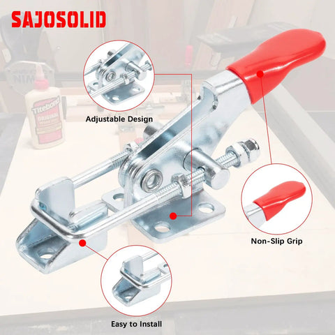 Solid Heavy Duty Toggle Latch Clamps 40323 6 Pack For Garage Shop With 360 Lbs Hold Power showing adjustable design and non-slip grip.