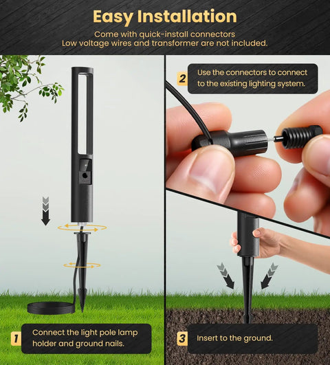 Installation steps for 5W RGB Low Voltage Path Lights For Outdoor Landscape Lighting 12 To 24 Volt With Auto On Off Waterproof Design