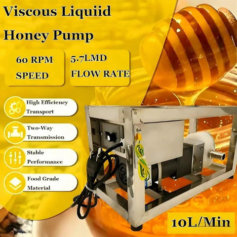 Heavy Duty Viscous Liquid Transfer Pump For Honey And Paste Stainless Steel Gear Pump 90W Electric Delivers Up To 8 Kg Per Minute About 5.7 L Handles 800 to 4000 cP Food Grade Easy Pour And Clean, stainless steel unit shown