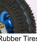 Close-up of a heavy duty rubber tire on a caster wheel for Two Pack Heavy Duty Swivel Caster Wheels With Locking Brakes Rock Solid Industrial Rubber Casters For Garage Carts And Shop Trucks Built Tough To Haul Heavy Loads Without Breaking A Sweat.