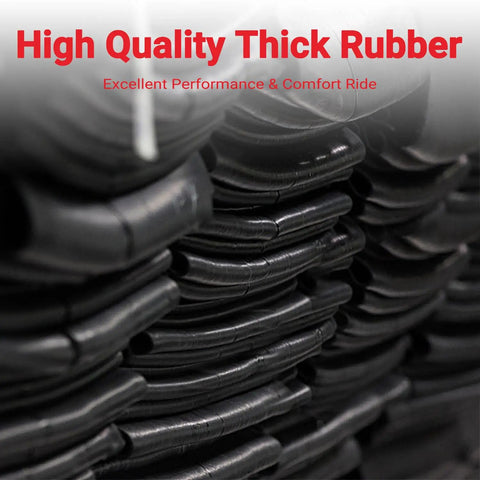 Stack of black rubber inner tubes, labeled 'High Quality Thick Rubber' for 13x5.00-6 Inner Tube Replacement For Razor Dirt Quad And Small Go Karts