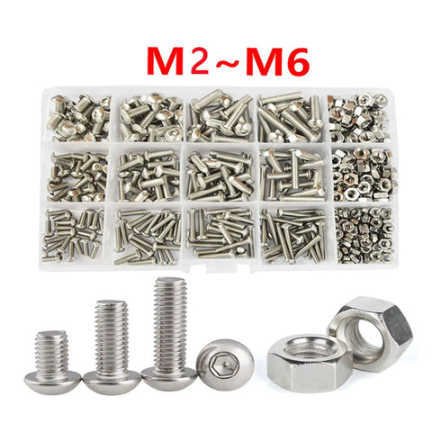 304 Stainless Steel Button Socket Head Cap Screw Set M2 To M6 Hex Socket Bolts kit with matching nuts