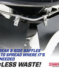 Close-up of rear and side baffles on Walk Behind Rock Salt And Ice Melt Spreader With 100 Pound Poly Hopper, Weather Resistant Stainless Steel Frame, Enclosed Gearbox, 14 Inch Tires, T Handle, Built Tough For Winter, Made In USA