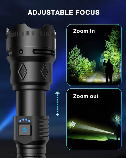 Beast Mode Bright Rechargeable Flashlight Two Point Five Million Lumens Waterproof Tactical LED Handheld with adjustable focus