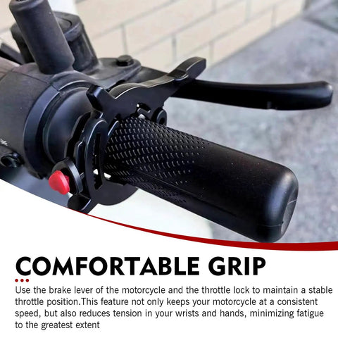 Universal Motorcycle Cruise Control Assist Throttle Booster With Hella Tough Abs Build on black handlebar with cushioned grip.