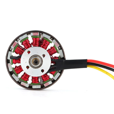 Beefed Up 5010 360KV Brushless Motor with hollow cover, wiring detail, winding coils visible for drones and RC cars.