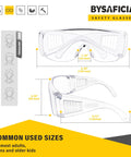 Illustration of Over Eyeglasses Safety Glasses With Anti Scratch Polycarbonate Lenses And Integrated Side Shields dimensions