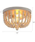Boho Wood Bead Chandelier With Oak Finish Two Light Semi Flush Mount For Nursery Baby Room Kitchen And Hallway Natural Beaded Ceiling Fixture With Warm Ambient Lighting Cozy Farmhouse Vibe