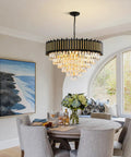 3 Tier Black And Gold Crystal Chandelier Pendant Light Fixture For Living Room Dining Room Kitchen Foyer Bedroom And Entryway