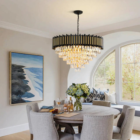 3 Tier Black And Gold Crystal Chandelier Pendant Light Fixture For Living Room Dining Room Kitchen Foyer Bedroom And Entryway