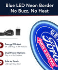 Blue LED neon rope wall sign, no buzz, USB or battery powered, energy efficient, retro Ford design for bars and man caves