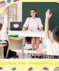 Teacher in classroom with Wooden Pencil Dispenser For Classroom And Home Office Holds Up To 200 Pencils Compact 9.5 By 6.7 By 5 Inches Desk Organizer