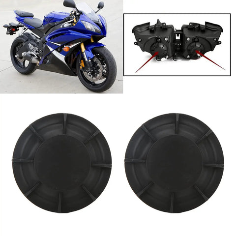 Headlight Dust Cap Direct Replacement For YZF R1 2006 2008 And CBR600F F4 1999 2000 shown with motorcycle and fitting diagram.
