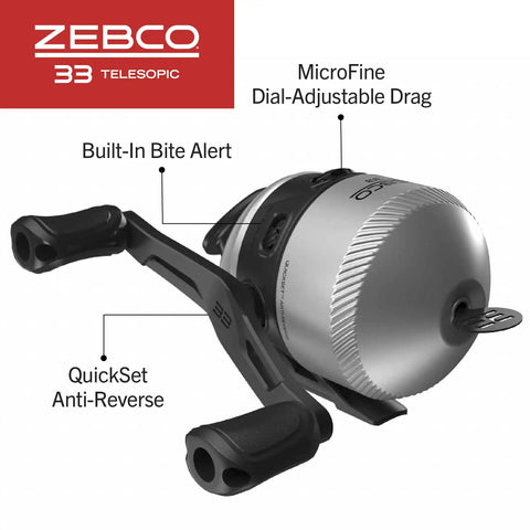 Go-To Spincast Reel And Telescopic Fishing Rod Combo with MicroFine Dial-Adjustable Drag, Built-in Bite Alert, and Quickset Anti-Reverse
