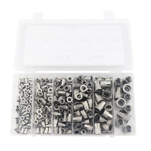 Rivet Nut Tool Kit 230 Piece Metric Rivet Nut Assortment Set M3 M4 M5 M6 M8 M10 With Flat Head Nutserts in clear box