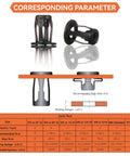 Pro Grade Beefy Jack Nut Installation Tool Set with rivet sizes and parameters for thin metal and plastic surfaces.