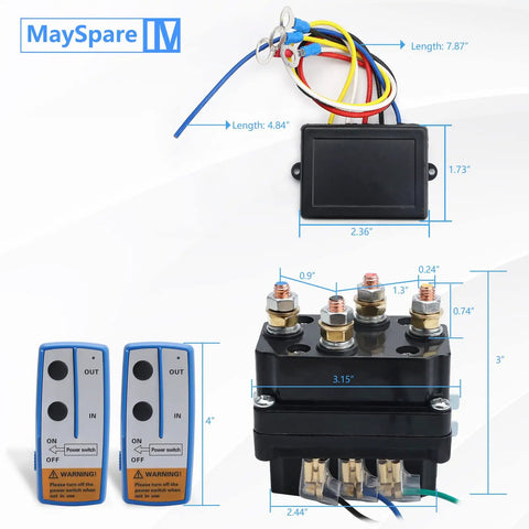 250A 12V Winch Solenoid Relay With Wireless Remote Kit For ATV UTV Truck And Jeep Winches Up To 5000lbs, with dimensions