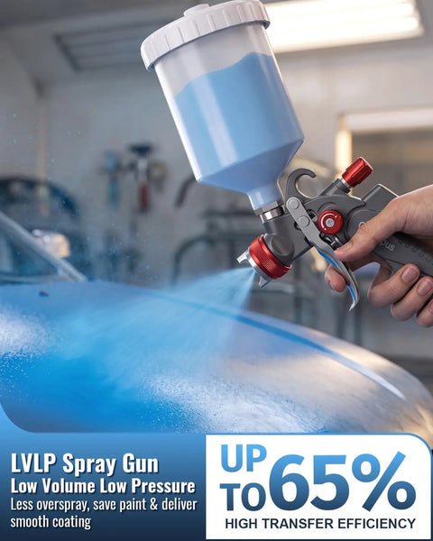 Heavy Duty HVLP Gravity Feed Paint Sprayer Gun With Adjustable Air Regulator for smooth coatings on vehicles.