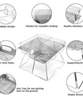 Folding Campfire Grill For Camping And Backpacking Portable Charcoal Fire Pit With 304 Stainless Steel Construction Includes Carrying Bag Ideal For Hiking Travel Picnics And Outdoor BBQ showcasing foldable design and ash tray