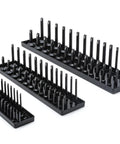 Three Piece SAE Socket Rack Set For One Quarter Inch, Three Eighth Inch And One Half Inch Drive Storage Tray With Vertical Racks