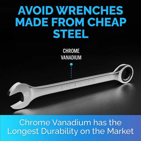 Unbreakable 10mm Ratcheting Wrench With Slim Profile For Tight Spots Chrome Vanadium Steel Construction Easy Access