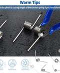 Front view of Waltool 115-Piece stainless steel torsion and compression spring assortment kit with blue-handled pliers