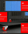 Close-up of Heavy Duty Mobile Tool Rack Organizer With 3 Tier Garage Storage Shelf Pegboard Locking Casters highlighting features.