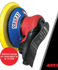 Close-up of Six Inch Lubrication Free Palm Sander With Eleven Thousand RPM Three Thirty Second Inch Orbit Low Vibration Motor