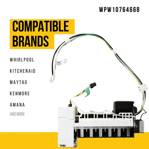 Drop In Plug And Play Ice Maker Assembly for Whirlpool Refrigerator Compatible With 7WF736SDAM Series WRF736SDA Models shown with wiring