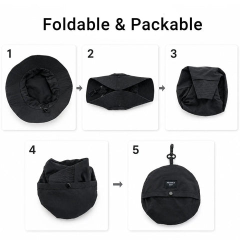 Packable Sun Bucket Hat For Men With UV Protection Lightweight Waterproof Outdoor Cap folding steps
