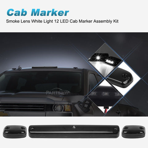 3X Smoke White 12LED Cab Marker Roof Running Top Lights Kit With Wire Harness For Silverado And Sierra 2007 To 2014 Trucks