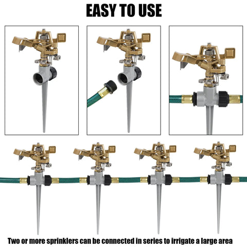 Two Pack Impact Sprinklers With Stand Spike Heavy Duty Zinc Alloy Lawn Sprinkler Heads On Spike Base Adjustable setup