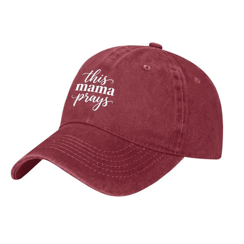 Wine Red Lightweight Baseball Cap For Men, Breathable Soft Comfort Fit Hat For Running, Hiking, Cycling, "this mama prays" text