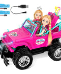 Pink 1 To 16 Scale Remote Control Jeep For Girls With LED Lights Fits Two 5.5 Inch Dolls 2.4 GHz Off Road RC Toy Car with accessories