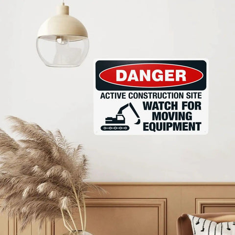 Construction Site Moving Equipment Warning Sign 8 By 12 Inches Aluminum Safety Notice For Garage Street Renovation And Heavy Machinery Caution