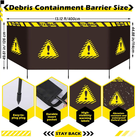 Top Notch Heavy Duty Debris Containment Barrier For Tree Work 4 Panel Safety Barricade with dimensions and features shown