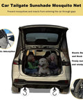 Tailgate Mesh Screen For SUV And Minivan, No-See-Ums Mosquito Prevention And Cabin Ventilation with kids and dog inside minivan