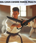 Two Pack Wing Chun Training Swords 18.3 Inch Polypropylene Black Practice Blades With U Shaped Hand Guards in martial arts demo