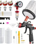 Pro Grade Lvlp Automotive Paint Spray Gun Featherweight Champion Teflon Coated Barrel with nozzles and cups included.