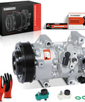 No Stress Bolt Up AC Compressor With Clutch Pre Filled Oil And Six Groove Pulley For Toyota Corolla 2011 To 2013 Matrix 2013 1.8L with gloves and components.