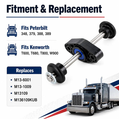 Premium Exhaust Mount Bushing Kit Replaces M136001 Fits Peterbilt 348 379 388 389 And Kenworth T600 T680 T800 W900 Truck Models With Rock Solid Hanger Support Bracket For Smooth Driving and Reliable Performance On The Road Today., steel rod and rubber bushing kit for Peterbilt and Kenworth trucks