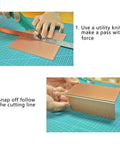 Cutting process of Copper Aluminum Peel And Stick Backsplash Tiles 3x6 Inches Brushed Copper Finish 80 Pack with utility knife