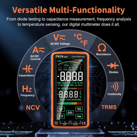 Compact Digital Multimeter Tester With 5 Inch Touch Screen Auto Ranging TRMS 6000 Counts displaying AC/DC measurements features
