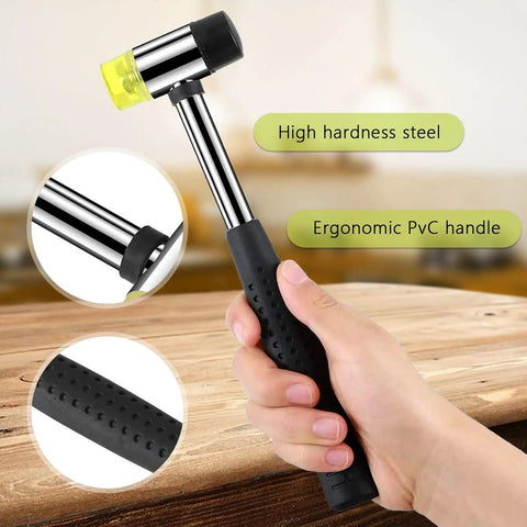 Hand holding 25mm Dual Head Nylon Rubber Hammer Jewelers Mallet Multipurpose Double Sided Lightweight Soft Hammer for Home DIY Projects