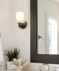 Kira Home Phoebe 8" Modern Industrial Wall Sconce for Bathroom Vanity, Pack of 2, chrome finish with frosted glass shade.