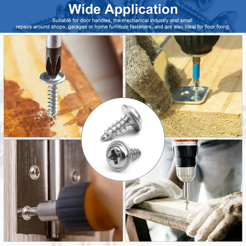 50 Pack of M2 x 8mm Phillips Pan Head Self Tapping Screws With Integrated Washer Heavy Duty Kit used in wood and metal applications.